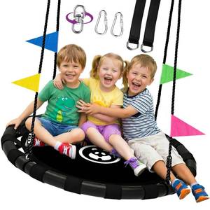 lot 5382 image: HeyZoo 48 Inch Saucer Swing for Kids & Adults, 900lbs Weight Capacity Heavy Duty Tree Swing Sets for Backyard with 2 Hanging Straps, Adjustable Ropes & Center Swivel Spinner, Gifts for Family, Black