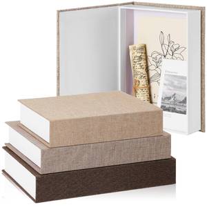 lot 5386 image: Tioncy 3 Pcs Fake Book Box Neutral Linen Book Box Decorative Faux Prop Storage for Farmhouse Home Decor shelf Table Card Photo DIY Keepsake Gift(Multi Sizes,Khaki, Dark Coffee, Light Coffee)