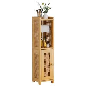 lot 5394 image: AmazerBath Toilet Paper Holder Cabinet, Bamboo Toilet Paper Holder Stand for Bathroom, Small Toilet Paper Storage Cabinet with Rattan Door, 30.3x7.8x7 inches