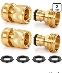 lot 5396 image: Garden Hose Quick Connect, Solid Brass 34 Inch GHT Leak-Proof Connectors, Heavy Duty Male & Female Quick Connect Hose Fittings, Easy Connect Water for Sprinkler & Pressure Washer (2 Pack)