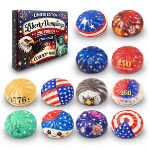 lot 5404 image: Independence Day Squeeze Toys Dumplings, 12PCS The Fourth of July Colorful Fidget Dumplings Stress Ball, Giant Sensory Glitter Toys with Steamer Basket for Kids Adults