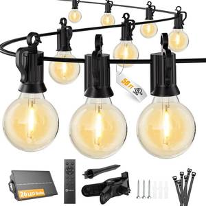 lot 5409 image: Brightown 38FT 16LED Solar String Lights Outdoor with Remote & USB Port, Shatterproof Bulbs, Dimmable & Timable, 3 Modes, Patio Lights with Mount Clips for Backyard Garden Decor - Last for 36Hrs