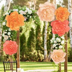 lot 5410 image: Aneco 6 Pieces Large Paper Artificial Flowers 3D Crepe Tissue Flower Wall Decor for Wedding Birthday Bachelorette Bridal Shower Backdrop Table Centerpieces Party Supplies, Peach Pink, Ivory