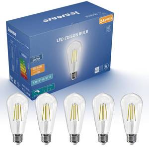 lot 5412 image: Jensense Edison Bulbs E26 LED Bulb 60 Watt Equivalent, Vintage LED Light Bulbs CRI90 ST19, Dimmable Clear Light Bulbs (5000K Daylight, 8watt-24 Pack) one light bulb damaged