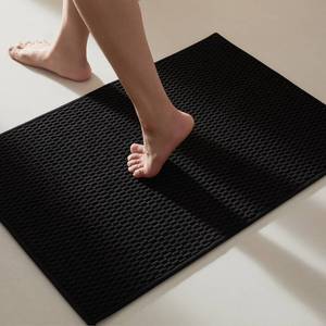 lot 5427 image: TYUU Black Bathroom Rugs Non Slip Washable, Super Absorbent Thin Bath Mat Quick Dry Low Pile Bathroom Rug, Black 24x36
