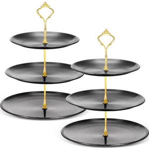 lot 5444 image: Gerrii Set of 2 Cupcake Display Stands 3 Tier Serving Tray Platters Stainless Steel Cup Cake Tower for Birthday Party Wedding Dessert Cookie Candy(Black and Gold)