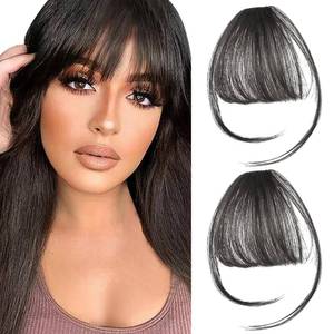 lot 5449 image: 2PCS Clip in Bangs Real Human Hair,Fake Bangs Hair Clip on Bangs for Women,Curved Wispy Bangs with Temples Hairpieces,Bangs Clip in Hair Extensions Air Fringe- Natural Black 2pack