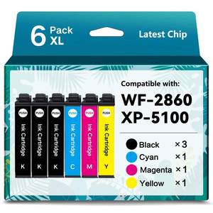 lot 5452 image: Emojink Remanufactured Ink Cartridges Ink Cartridges Multipack for Epson Workforce WF-2860 Expression XP-5100 Printer (3 Black,1 Cyan,1 Magenta,1 Yellow 6 Pack)