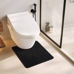 lot 5490 image: TYUU Black Toilet Rug, Thin Toilet Rugs U Shaped Washable Non Slip Absorbent Quick Dry Low Pile Toilet Mat, Black 20x24 U Shape