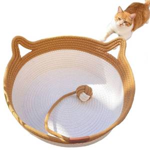 lot 5494 image: FHKPET Instinct Basket, Stimuli Handwoven cat Basket Rope Cotton Eliminates Bed Rejection Round Pet Basket, Boho Catbed for Cats Handwoven Scratchable Breathable Weave (Large)