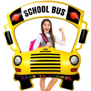 lot 5516 image: Colingmill 35 Inch School Bus Photo Frame Back to School Inflatable Balloon Decorations Photo Backdrop Booth Selfie Frame Background for Classroom Party Supplies