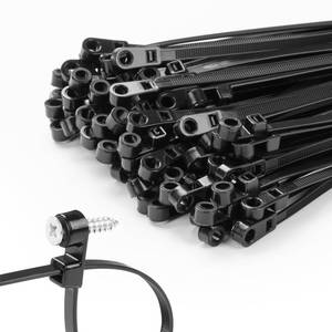 lot 5518 image: MasiStranth 200 PCS 14 inch Black Zip Ties with Screw Hole 70lbs Mountable head Cable Ties Straps Multipurpose Heavy Duty Nylon Cable Zip Ties with Screw Mounting Hole