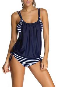 lot 5528 image: Dokotoo Womens Stripes Lined Up Double Up Tankini Top Bikini Swimwear,(US 18-20)XXL,Navy