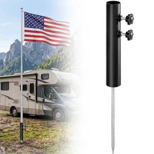 lot 5170 image: SFNSM Heavy Duty Flag Pole for Outside House in Ground, 12 Extended Tip Metal Graden Flag Pole Holder, Ground Mount Stake for 1.77 Dia Pole, Adjustable Flagpoles Mount, Black