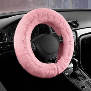 lot 5172 image: Road Comforts Steering Wheel Cover, Fluffy Car Wheel Covers for WomenGirlsLadies Soft Wool Fur Steering Wheel Protector, Universal 14 12 inches to 15 inches - Pink