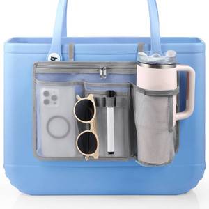 lot 5176 image: OUTXE Organizer Holder for Bogg Simple Modern Bag Accessories, Cup Phone Holder compatible with Stanley, Storage Mesh Divider Organizing Insert Pouch for XL Bog Beach Rubber Tote Bag, Gray