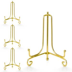 lot 5184 image: Artliving Plate Stands for Display, 4 Inch Decorative Plate Holder, Metal Picture Stand for Table, Small Easels for Display Card, Photo, and PSA Slab - (Gold, 4 Pack)