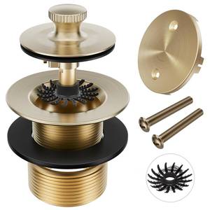 lot 5193 image: Tub Drain Stopper Bathtub Drain, Hair Catcher and Two-Hole Overflow Faceplate, Premium Brass Lift and Turn Twist Tub Drains Replacement Trim Kit, 11.516 UNC Tub Stopper, Champagne Brushed Gold Bronze