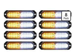 lot 5200 image: ASPL 8pcs Sync Feature Ultra Slim 12-LED Surface Mount Flashing Strobe Lights for Truck Car Vehicle LED Mini Grille Light Head Emergency Beacon Hazard Warning Lights (AmberWhite)