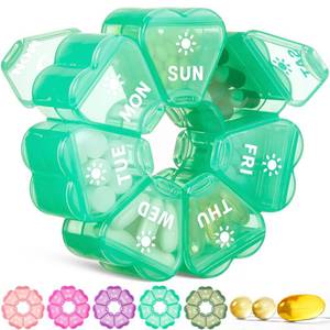lot 5204 image: LANDNEOO Weekly Pill Organizer 2 Times a Day, Cute Double-Sided AM PM Pill Case 7 Day, Blue Travel Pill Box for Medication, Vitamins, Fish Oils, Supplements - Turquoise