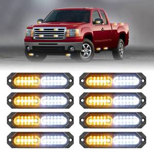 lot 5208 image: HLauto 1200T Emergency Strobe Grille Lights 8pcs 12 LED Sync Feature Safety Warning Flashing Lights, Ultra Slim Surface Mount Hazard Caution Light for Trucks, Car, ATV, UTV (Amber White)