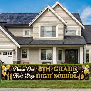 lot 5209 image: Jingmore 8TH Grade Graduation Decorations Banner Middle School Graduation Garden Yard Banner Peace Out 8TH Grade Next Stop High School Yard Sign Banners Outdoor Party Supplies(Gold)