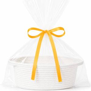 lot 5215 image: ABenkle Woven Rope Gift Basket with Handles, Storage Basket 12x8x5 White