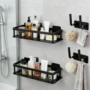 lot 5234 image: ACEXINYAN Shower Caddy Adhesive, Self-Adhesive Bathroom Shelves Basket, 2 Pack Large Capacity Shower Shelve with Hook Rack, No Drilling Bathroom Organizers and Storage for Home Decor (4, Black)
