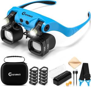 lot 5236 image: GUOUBUO Magnifying Glass with Light, 2X 4X 6X 10X 13X Magnifying Glasses Lens, Switchable Binoculus Loupe wStorage Case, Rechargeable Head Mount Magnifier for Close Work Watch Repair Crafts Jewelry
