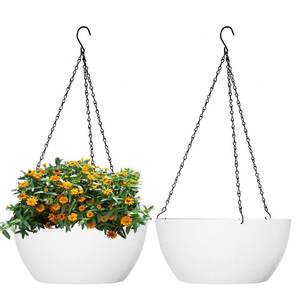 lot 5262 image: WSMKSZ 10 inch Hanging Planters for Outdoor Indoor Plants with Drainage Holes and Chain, 2 Pack Round Hanging Flower Plant Pots for Garden Home Porch Decor, White