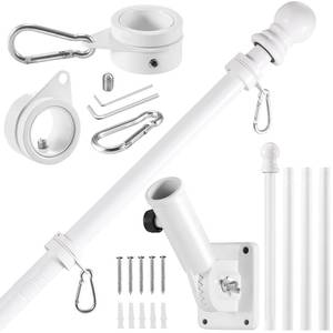 lot 5264 image: BONWIN White Flag Pole Kit for House, 5 FT Thickened Stainless Steel Porch Wall Mount Flagpole for 3x5 Flag, 1 Tangle Free Rotating Flag Pole Rings &amp 180° Adjustable Multi-Positions Bracket Holder