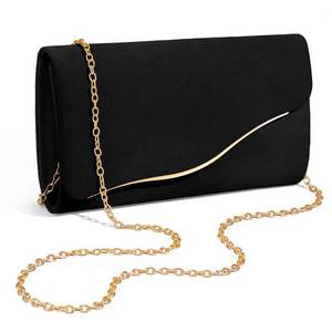 lot 5286 image: XquiziFit Clutch Purses for Women Formal Evening Clutch with Detachable Chain Faux Suede Purse for Wedding Party Black