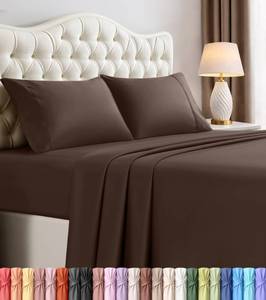 lot 5289 image: Utopia Bedding Queen Size Sheet Set 4 Piece Bed Sheets, Soft and Breathable Microfiber, Includes 1 Fitted Sheet, 1 Flat Sheet and 2 Pillowcases Oeko Tex (Brown)