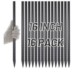 lot 5291 image: 16 Inch Rebar Stakes Heavy Duty 16 Pack 38 Diameter Landscape Timber Spikes, Straight Stakes with Chisel Point End,