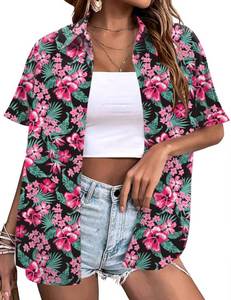 lot 5292 image: LOMON Hawaii Shirts for Women Hawaiian Tropic Button Up Shirt Beach Cover Ups Tops Black Floral XL