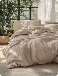 lot 5293 image: Bedsure Linen Duvet Cover King - Linen Cotton Blend Duvet Cover, PureWoven Cooling & Breathable Bedding Set for Hot Sleepers, Moisture Wicking & Durable Cover Set 3 Piece (Warm Tan)