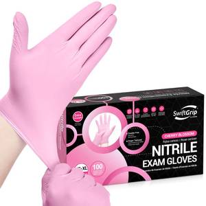 lot 5295 image: SwiftGrip Nitrile Exam Gloves, 4 Mil, Small, Cherry Blossom, Food Safe Gloves Disposable Latex Free, Powder Free for Cleaning Supplies, Esthetician, Hair Dye, Tattoo Supplies (Box of 100)