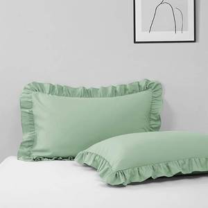 lot 5297 image: Pillow Cases Queen Size Set of 2, 20x30 Microfiber Light Green Scalloped Pillow Cases, Soft Breathable and Non Shrinking Envelope Ruffle Pillowcases