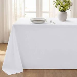 lot 5300 image: Softalker Rectangle Tablecloth, Waterproof Table Cloths Wrinkle Free Fabric Washable Polyester Table Cover for Dining Tables Party Outdoor Camping Parties Buffet Wedding - 90 x 156 inch, White