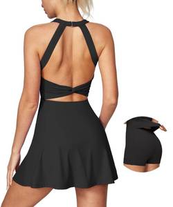 lot 5302 image: IUGA Athletic Dress for Women Cut Out Twist Tennis Dress with Built in Shorts & Bra Active Golf Workout Dresses with Pockets(Easy Peezy - Black, Medium)