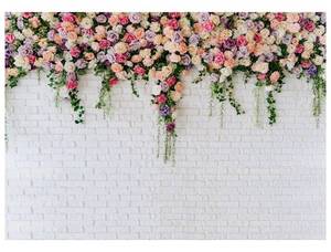 lot 5305 image: DHXXSC 7X5FT White Brick with Flowers Backdrop Occasions Mothers Day Wedding Bridal Shower Birthday Party Banner Background Supplies DH-357