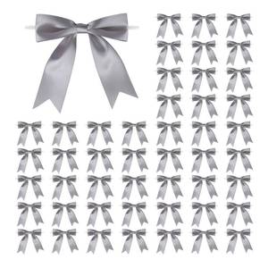 lot 5307 image: Meseey 50 Pcs 5 Inches Twist Tie Satin Ribbon Bows Pretied Premade Craft Bows for Treat Bags Gift Wrapping Basket Wedding Baby Shower Brithday Christmas Party (Grey)