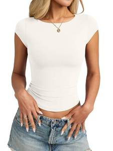 lot 5316 image: EasyGala Womens Double Lined Cap Sleeve Tops Boat Neck Shirts Slim Fitted Going Out Tees Y2k Clothes Summer Basic T Shirts White Cream S