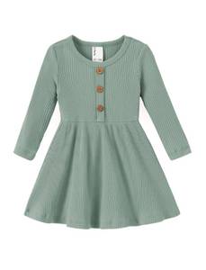 lot 5317 image: PATPAT Girls Rib Knit Long Sleeve Dress for Autumn & Winter Wear, Light Green, 3-6 Months