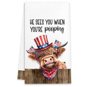 lot 5323 image: MUBIAO 4th of July Decorations Towels he Sees You Hen Youre Pooping Independence Day Kitchen Towels Decorative for Kitchen Housewarming Gifts Memorial Day Home Bathroom