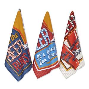 lot 5328 image: DII Assorted Print Dishtowel Set, 18x28, Retro Beer, 3 Count