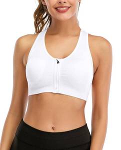 lot 5331 image: Womens Zip Front Sports Bra Wireless Post-Surgery Bra Padded Strappy Medium Support Yoga Exercise Athletic Bras White Medium