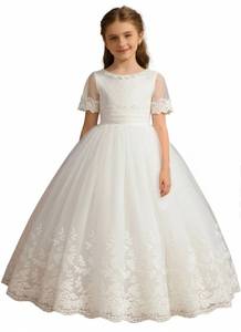 lot 5332 image: Flower Girl Dress for Wedding Lace First Communion Dresses Kids Birthday Party Pageant Ball Gown(Size 12,01White)