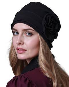 lot 5346 image: osvyo Chemo Headwear Turban Cap for Women - Cancer Beanie Hair Loss Sealed Packaging Black