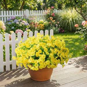 lot 5358 image: Hotop 20 Bundles Artificial Flowers for Outdoors Decoration Fake Silk Morning Glory with Eucalyptus UV Resistant Realistic Faux Flowers for Spring Summer Patio Garden Porch Home Decor(Yellow)